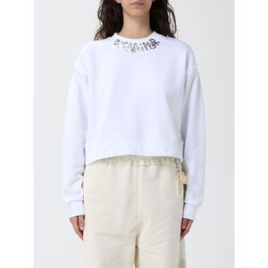 Disclaimer Cropped Cotton Jumper With Printed Logo And Crew Neck